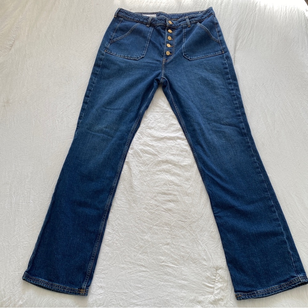 Zara bootcut 70’s style blue button up jeans women size 14